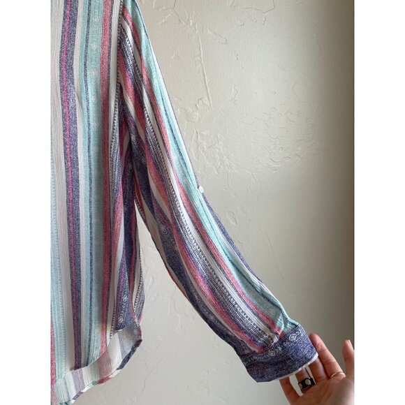 NWOT En Crème Striped Button Up Bohemian Southwestern Print Shirt Size Medium Ca - Picture 8 of 14